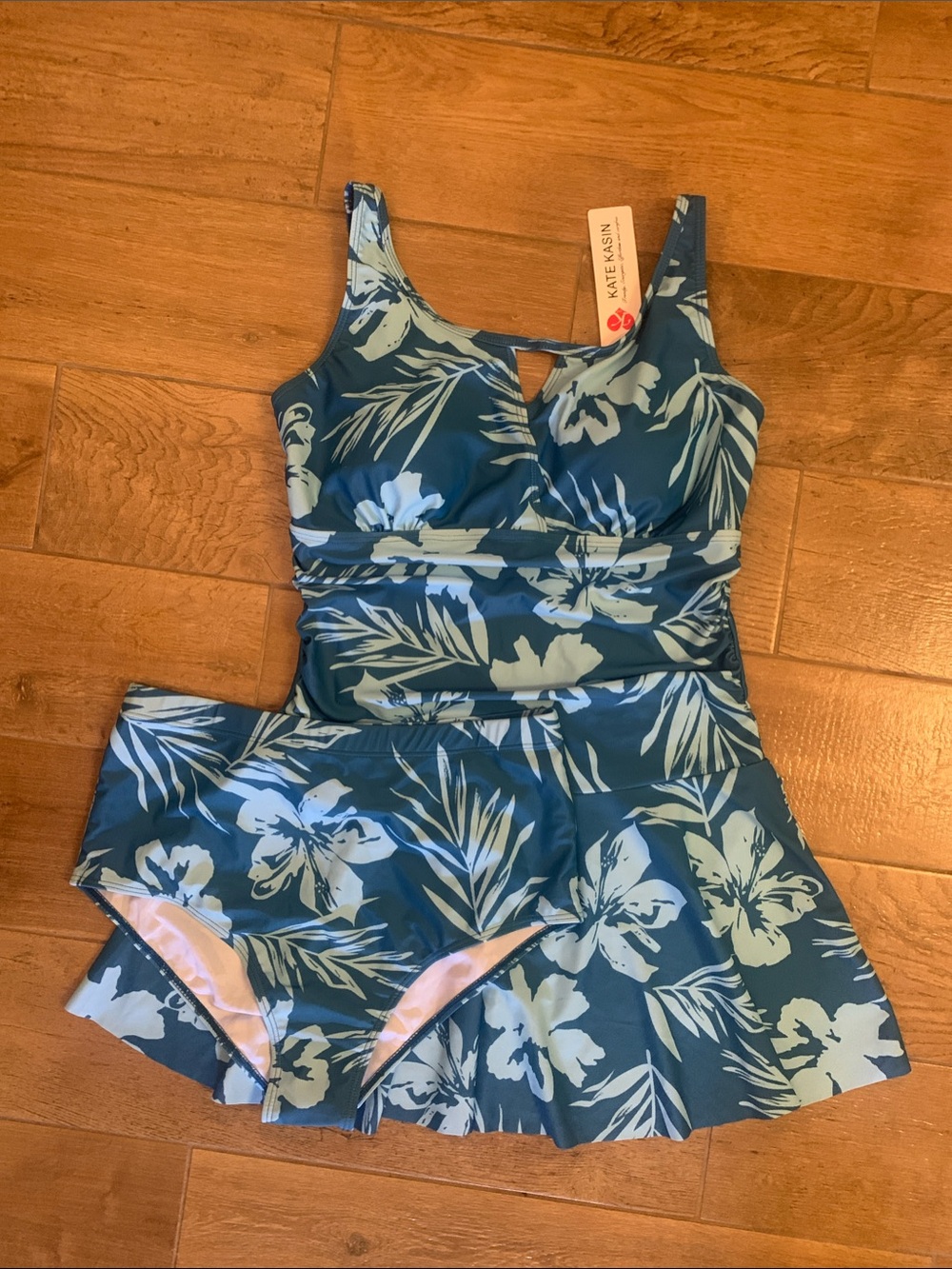 Kate Kasin Women’s 2-Piece Blue Floral Swimwear Size Medium